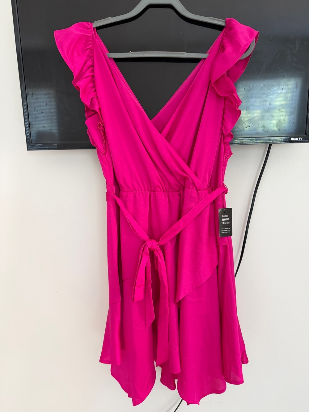 Express Hot Pink Ruffle Wrap Dress
